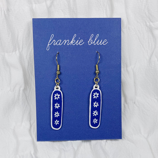 Handmade Blue Oval Floral Earrings – Acrylic Jewelry with Hypoallergenic Stainless Steel Hooks